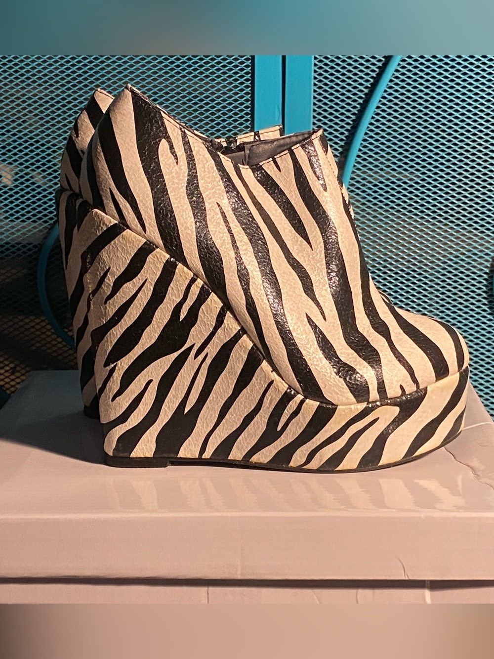 NIB Funky UK platform wedge ankle booties,Zebra print,crackle finish,EU 37, US 6
